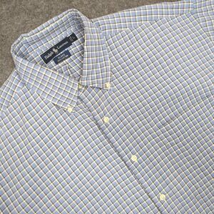 Ralph Lauren Blake Mens L Blue Plaid 100% Cotton Long Sleeve‎ Button Down Shirt